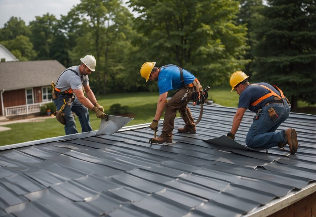 Metal roof installation by roofing contractors in Columbus, OH residential area